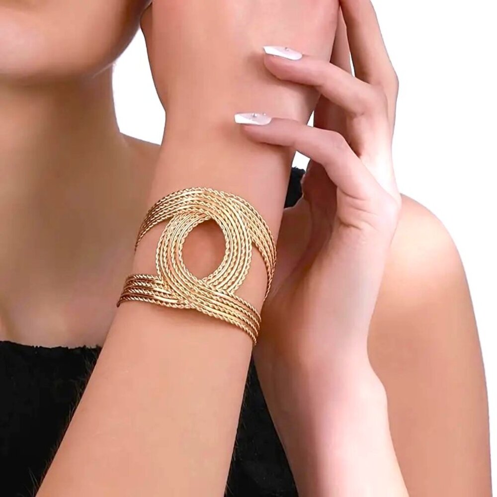 Bracelet Bangle Cuff Gold Egyptian Cleopatra Goddess Greek Twist Stylish Trendy - Picture 5 of 5